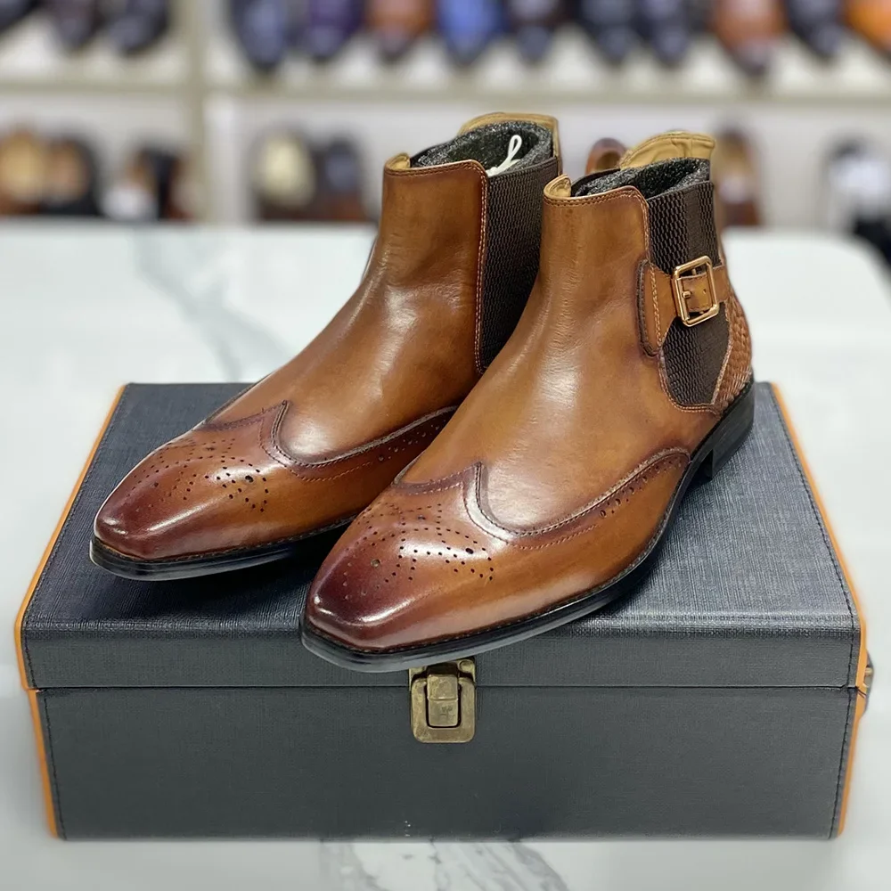 أحذية الكاحل من جلد البقر الحق - مراجعة Men Formal Wear With Boots وسعره
